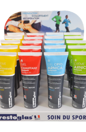 Lot de 20 gels et crème de massage + présentoir offert-1