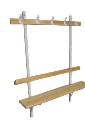 BANC VESTIAIRE MONOBLOC - DOSSIER ET PORTE PATÈRES – SAPIN LAMELLÉ COLLÉ - FIXATION MURALE-1