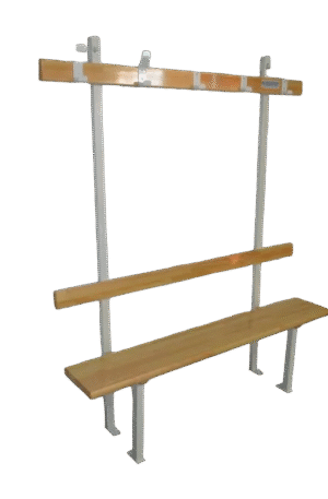 BANC VESTIAIRE MONOBLOC - DOSSIER ET PORTE PATÈRES – SAPIN LAMELLÉ COLLÉ - FIXATION MUR/SOL-1