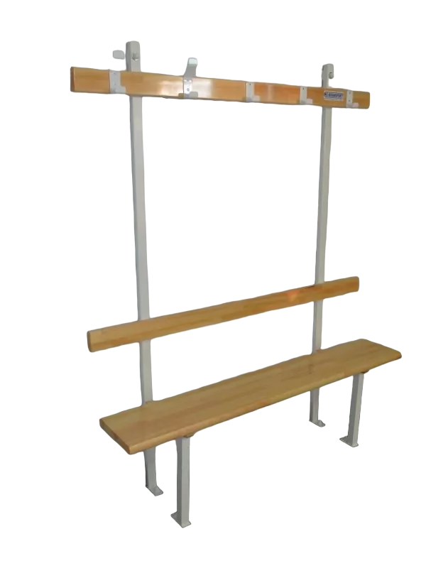 BANC VESTIAIRE MONOBLOC - DOSSIER ET PORTE PATÈRES – SAPIN LAMELLÉ COLLÉ - FIXATION MUR/SOL-1
