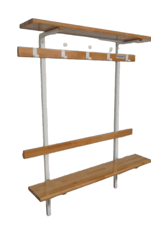 BANC VESTIAIRE MONOBLOC - DOSSIER, PORTE PATÈRES ET PAQUETS – HÊTRE LAMELLÉ COLLÉ – FIXATION MURALE-1