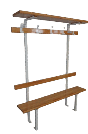 BANC VESTIAIRE MONOBLOC - DOSSIER, PORTE PATÈRES ET PAQUETS – HÊTRE LAMELLÉ COLLÉ – FIXATION MUR/SOL-1