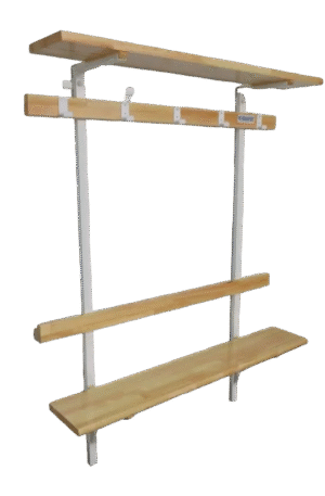 BANC VESTIAIRE MONOBLOC - DOSSIER, PORTE PATÈRES ET PAQUETS – SAPIN LAMELLÉ COLLÉ – FIXATION MURALE-1