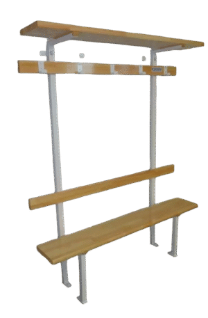 BANC VESTIAIRE MONOBLOC - DOSSIER, PORTE PATÈRES ET PAQUETS – SAPIN LAMELLÉ COLLÉ – FIXATION MUR/SOL-1