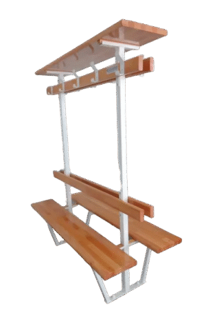 BANC VESTIAIRE DOUBLE MONOBLOC - DOSSIER, PORTE PATÈRES ET PAQUETS - HÊTRE LAMELLÉ COLLÉ - FIXATION SOL-1