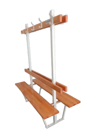 BANC VESTIAIRE DOUBLE MONOBLOC - DOSSIER, PORTE PATÈRES - HÊTRE LAMELLÉ COLLÉ - FIXATION SOL-1