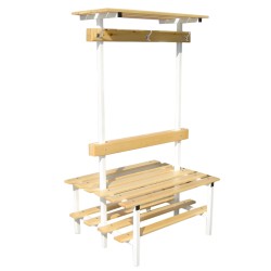 BANC DE VESTIAIRE DOUBLE AVEC PORTE-CHAUSSURES, PORTE-VÊTEMENTS ET ÉTAGÈRE SUPÉRIEURE-1