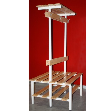 BANC DE VESTIAIRE DOUBLE AVEC PORTE-CHAUSSURES, PORTE-VÊTEMENTS ET ÉTAGÈRE SUPÉRIEURE-3